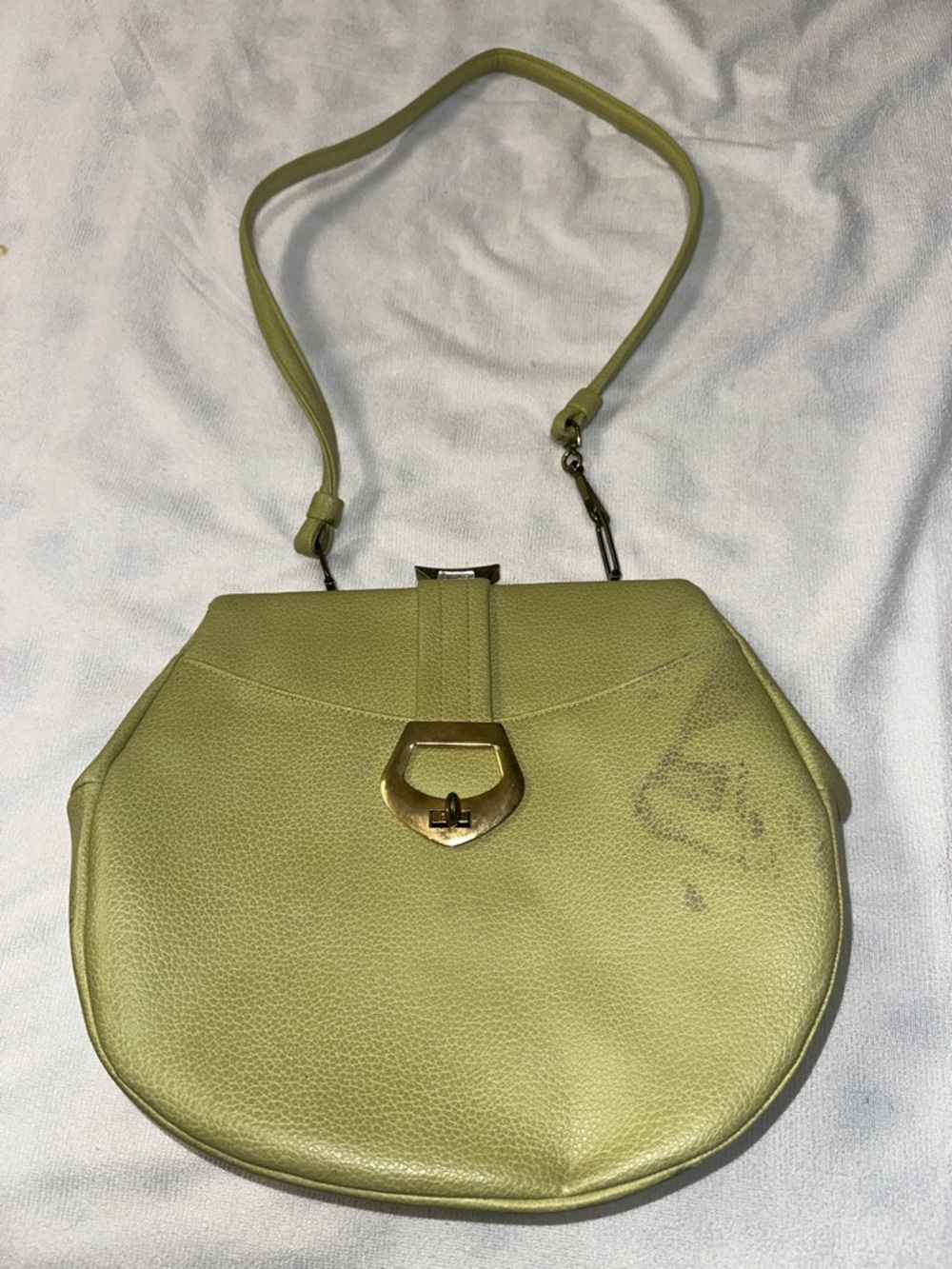 Vintage Green Leather Shoulder Bag with Gold Hardware